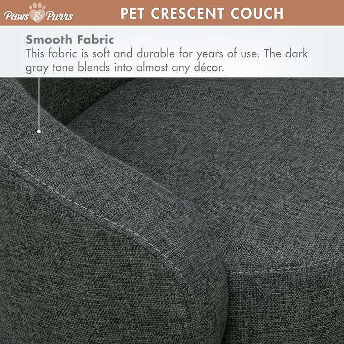 Paws & Purrs Arc Crescent Back Sofa Style Pet Bed, Dog & Cat Modern Couch with Tufted Cushion & Armrest, Stylish Indoor Pet Furniture, Dark Gray
