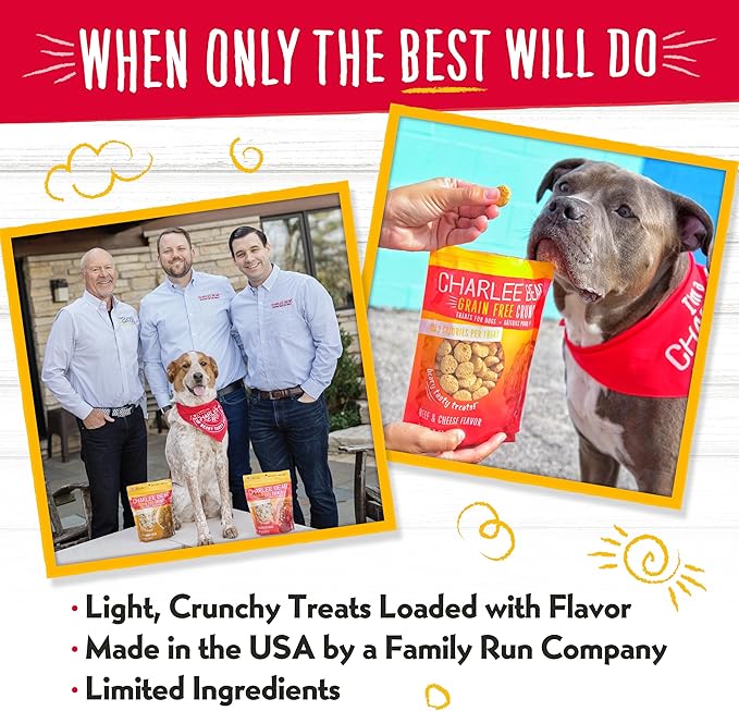 Charlee Bear Crunch Grain Free Dog Treats, Peanut Butter and Banana, 8 Ounce Resealable Bag, Low Calorie Training Treats for Dogs, Limited Ingredient, Healthy, Crunchy Dog Snacks, Made in USA
