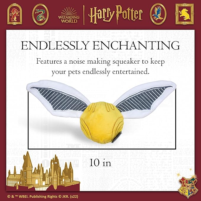Harry Potter Snitch Pet Squeaker Toy | Dog Toy Snitch Squeaker Ball | Quidditch Inspired Dog Toy for Pets | Crinkle Dog Toy, Dog Ball Toys, Squeaky Ball for Dogs, 10 inch