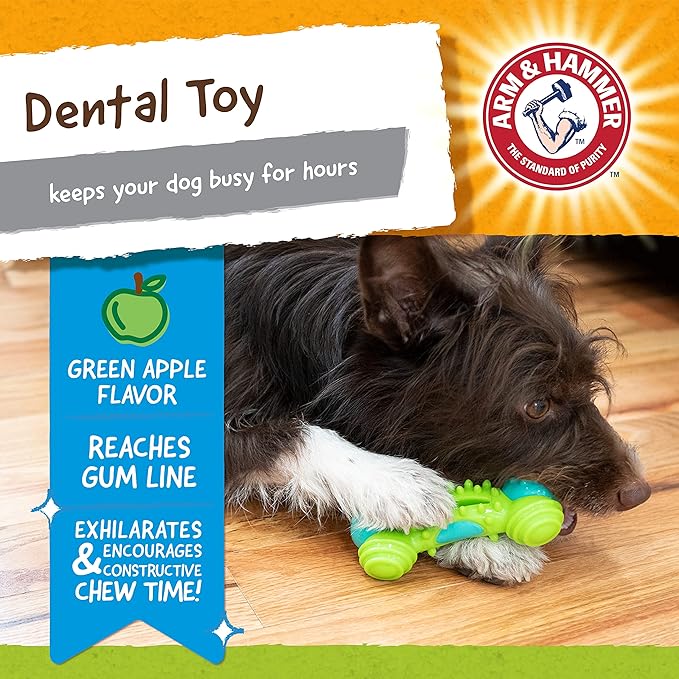 Arm & Hammer Nubbies Duality Bone Dog Dental Chew Toy, Green Apple Flavor, Baking Soda Infused, Nubby Grooves Reduce Plaque and Tartar, No Stuffing, for Moderate Chewers
