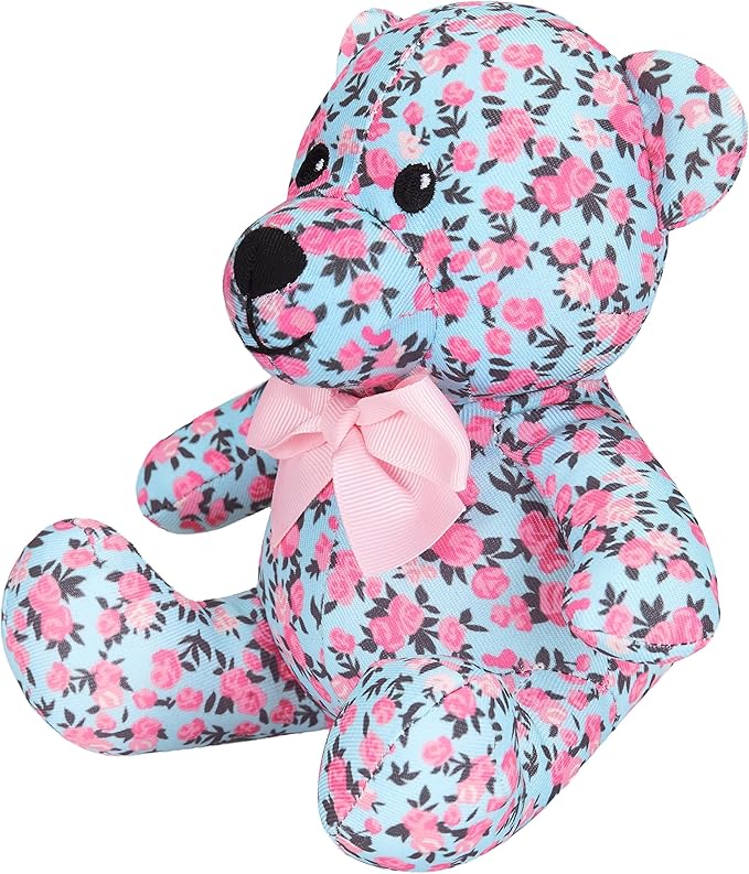 Blueberry Pet Gift Toys for Puppies & Dogs, 6", Made Well Cute Floral Print Light Blue Happy Bear Designer Squeak Plush Small Dog Toy
