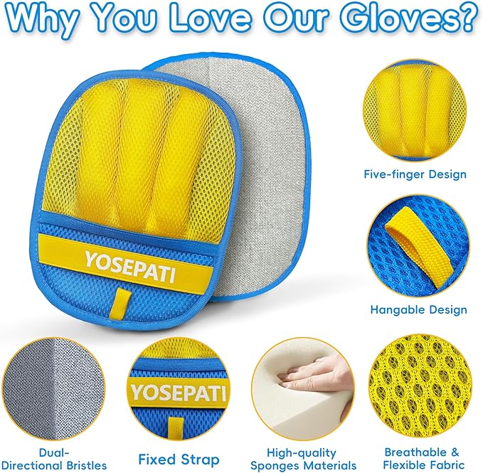 Pet Hair Removal Glove, Five-Finger Magic Brush Electrostatic Mitt 2 PCs, Pet Hair Remover Tool for Dog & Cat, Reusable Pet Hair Gloves Pet Grooming Needs, Fur Remover for Couch & Clothing