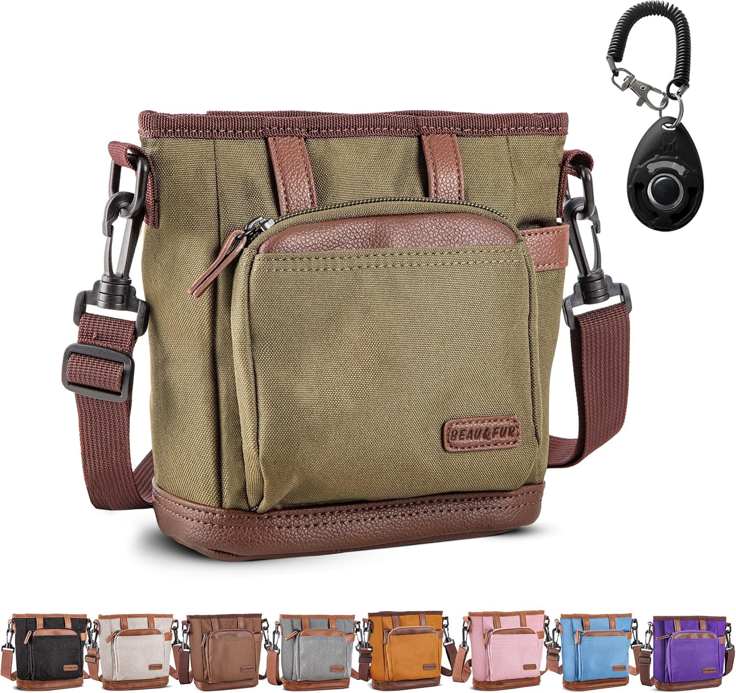 BEAU&FUR Dog Treat Pouch with Clicker for Training - Hands-Free Dog Treat Bag with Magnetic Closure, Built-in Poop Bag Holder Pocket