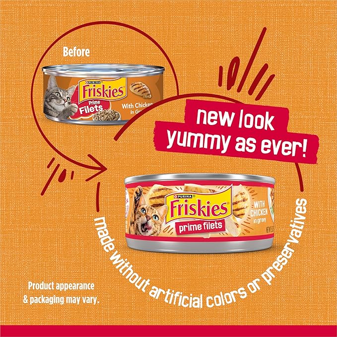 Friskies Purina Prime Filets with Chicken in Wet Cat Food Gravy - 5.5 oz. Cans (Pack of 48)
