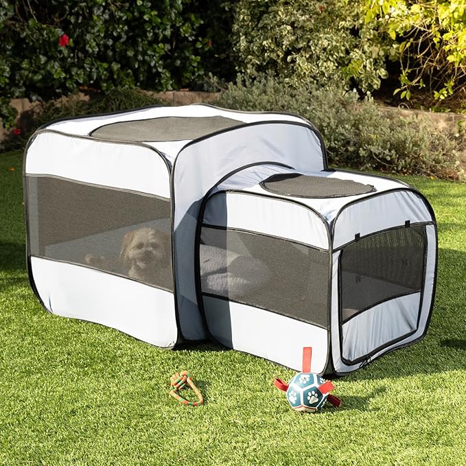 EighteenTek® 2-in-1 Portable Cat Playpen(End Doors), Pop up Kitten Playpen, Assembly-Free, Pet Tent Crates Kennel Cage Enclosure for Dog Puppy Indoor Outdoor(No Divider, Unified Space)