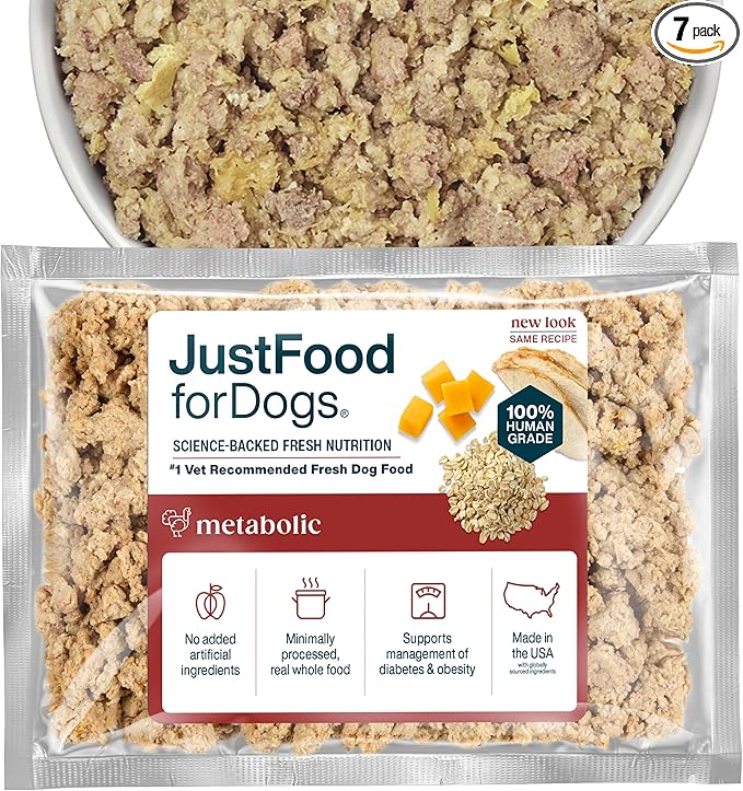 Just Food For Dogs Vet RX Frozen Fresh Prescription Dog Food, Human Grade, Vet Recommended Fresh Pet Meal or Toppers, Limited Ingredient, Prescription Diet, Metabolic Support 18 oz - 7 Pack
