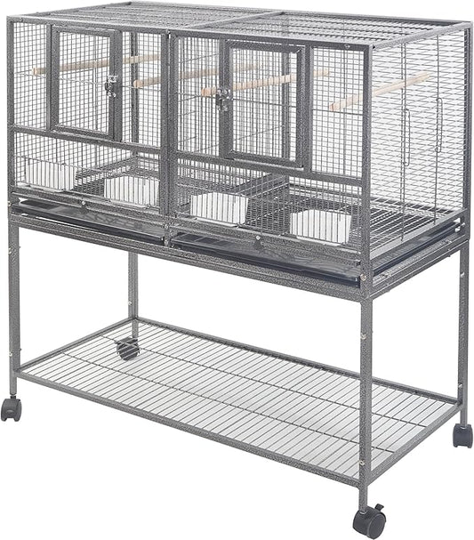 1F/2F/3F Stackable Center Divided Breeder Breeding Bird Flight Double Rolling Cage for Aviaries Canaries Cockatiels Lovebirds Finches Budgies Small Parrots. (Black Vein, 1F)
