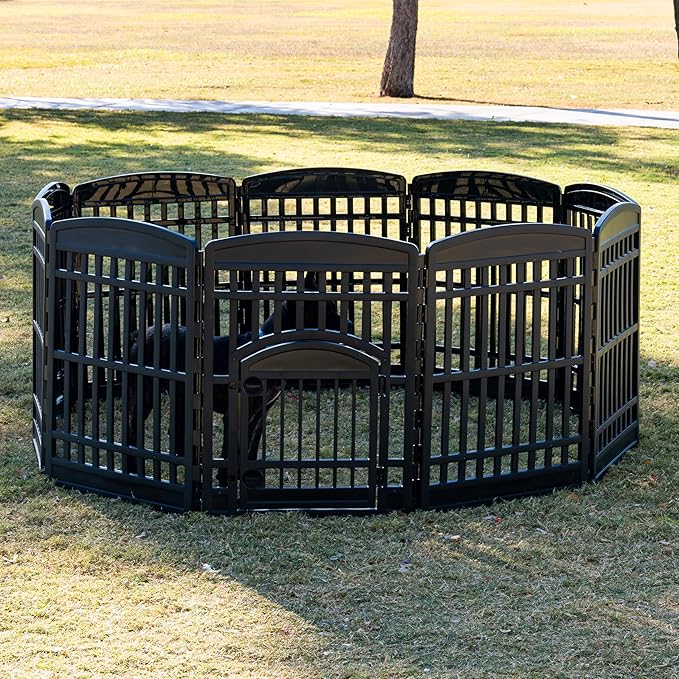 IRIS USA 35" 10-Panel Pet Dog Puppy Playpen with Door, Small, Medium, and Large Dogs, Keep Pets Secure, Easy Assembly & Storying, Customizable, Black