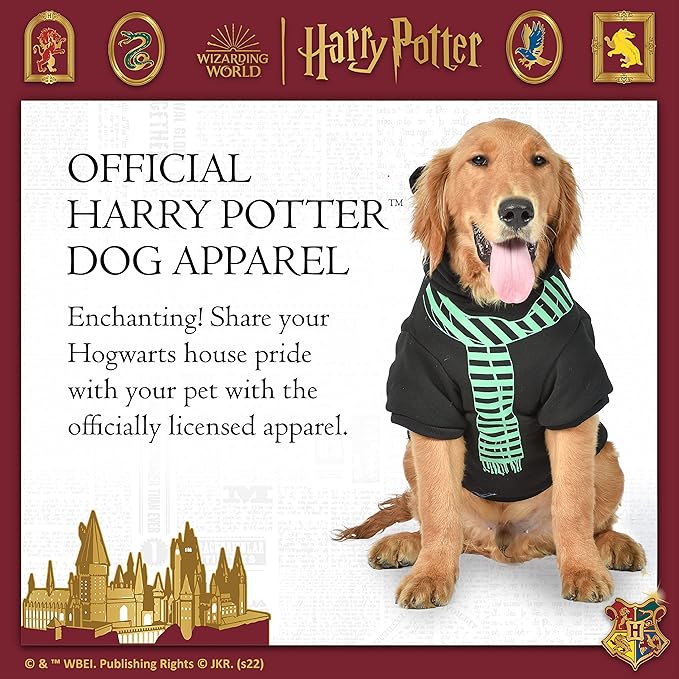 Harry Potter Slytherin Pet Hoodie With Faux Scarf - X-Small | Dog Accessories for Hogwarts Houses, Slytherin, Black (FF23360)