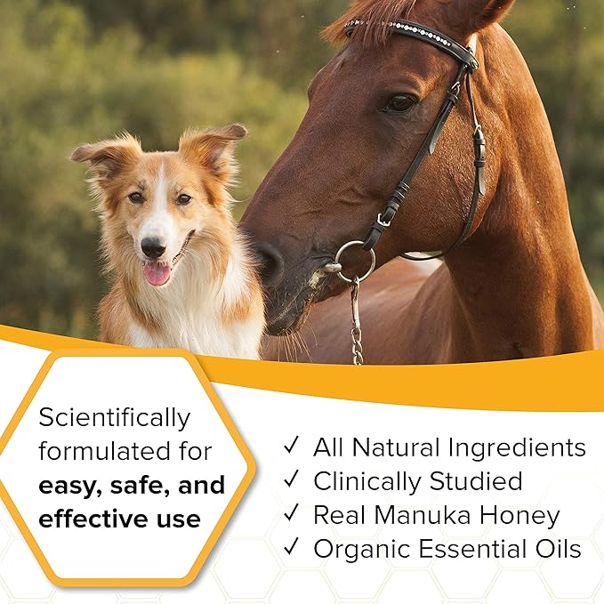 Natural Veterinary Ointment for Wound Care, Manuka Honey, for Dogs, Cats, & Horses, 1oz. Tube