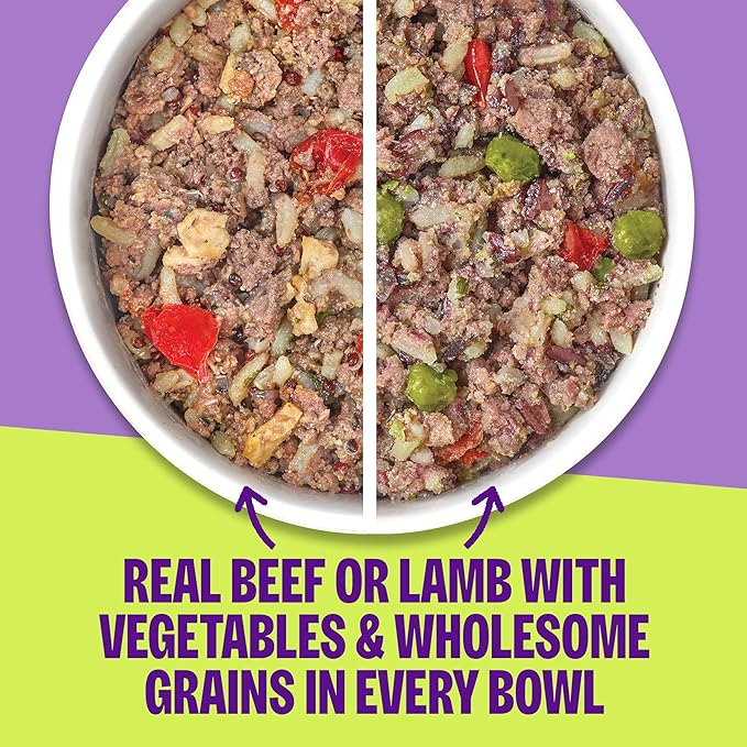 Wellness Protein Bowls Variety Pack Adult Wet Dog Food, Fresh Alternative, Wholesome Grains, Natural, Beef and Lamb Recipes, 6.2 oz, Pack of 6 Pouches