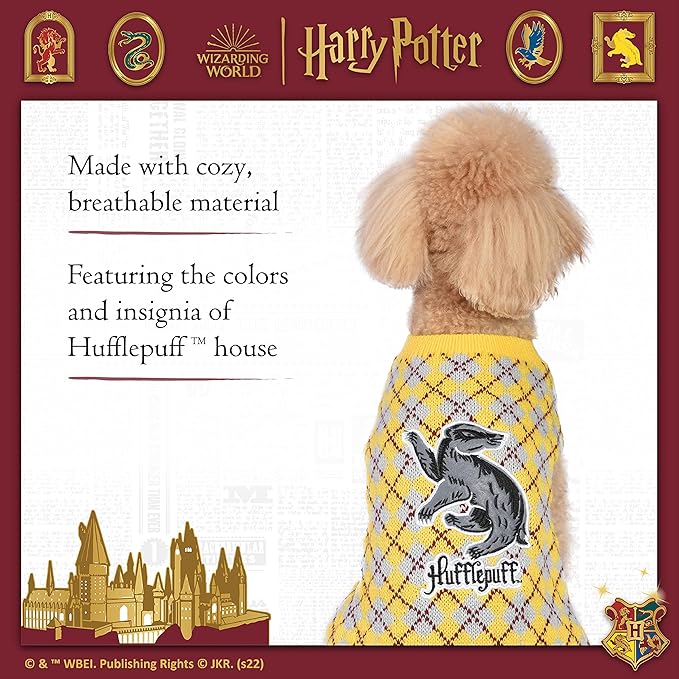 Harry Potter Hufflepuff Dog Sweater - Pet Outerwear for Dogs - Officially Licensed Dog Apparel & Accessories for Hogwarts Houses, Size Medium