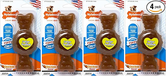 Nylabone 4 Pack of Puppy Ring Bones, Wolf, for Teething Pups Up to 35 Pounds