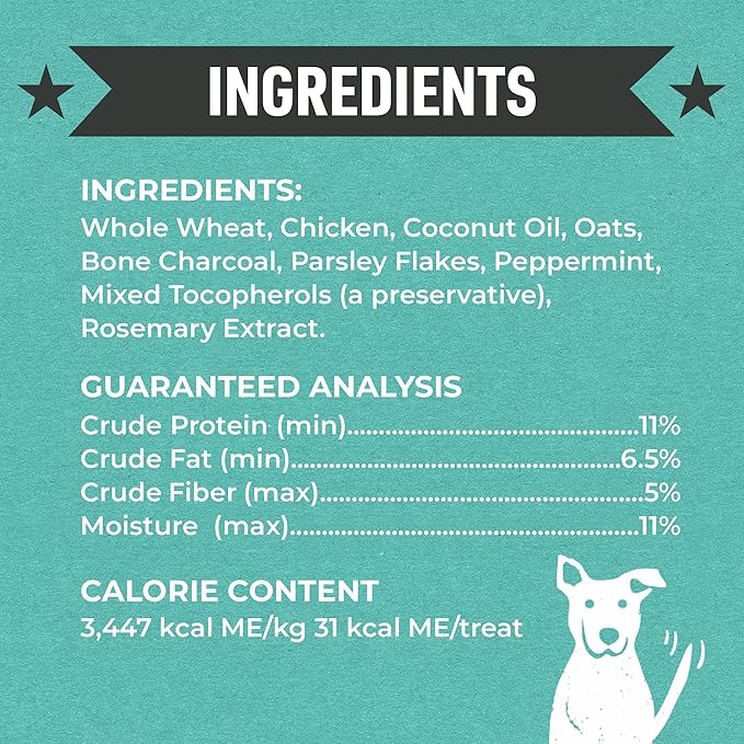 Cloud Star Wag More Bark Less Crunchy Dental Dog Treats, Chicken, Bone Charcoal, Parsley & Mint, 14 oz. Box