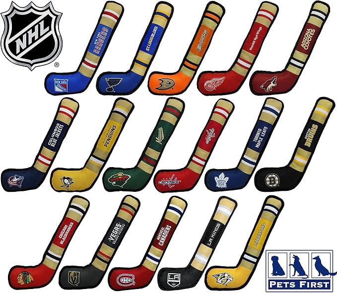 Pets First Dog Toy Tough Nylon with Inner Squeaker Licensed by NHL St. Louis Blues Hockey Stick Toy for Dogs & Cats. Play Hockey with Your Pet with This Licensed Dog Tough Toy