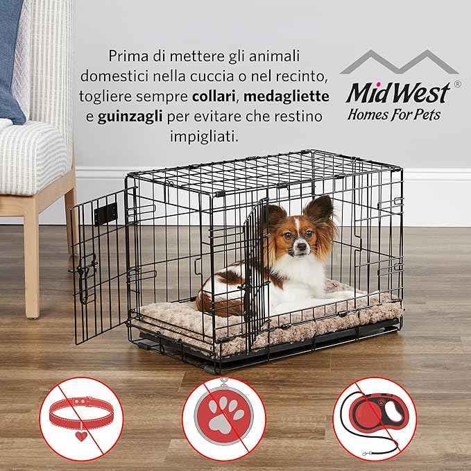 MidWest Homes for Pets Intermediate LifeStages Double Door 36-Inch Folding Dog Crate, Enhanced Security, Includes Leak-Proof Pan, Divider Panel, Handle, Rubber Feet