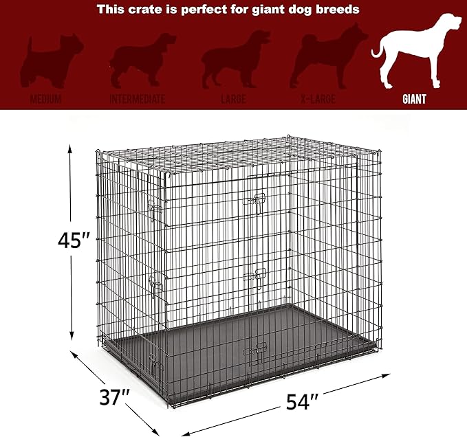 Solutions by MidWest Homes for Pets 54-Inch Drop Pin Crate for Giant Breeds Over 100 lbs, Double Door Dog Crate with Leak-Proof Tray & Secure Latches, Durable Drop Pin Construction