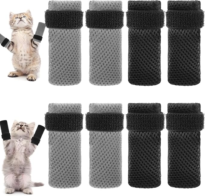 WLLHYF Cat Claw Covers, Cat Booties Anti Scratch Mittens 8 Pcs Mittens to Prevent Scratching Socks Breathable Mesh Paw Covers Adjustable Shoes Booties for Cats Pet Bathing, Cutting Nails