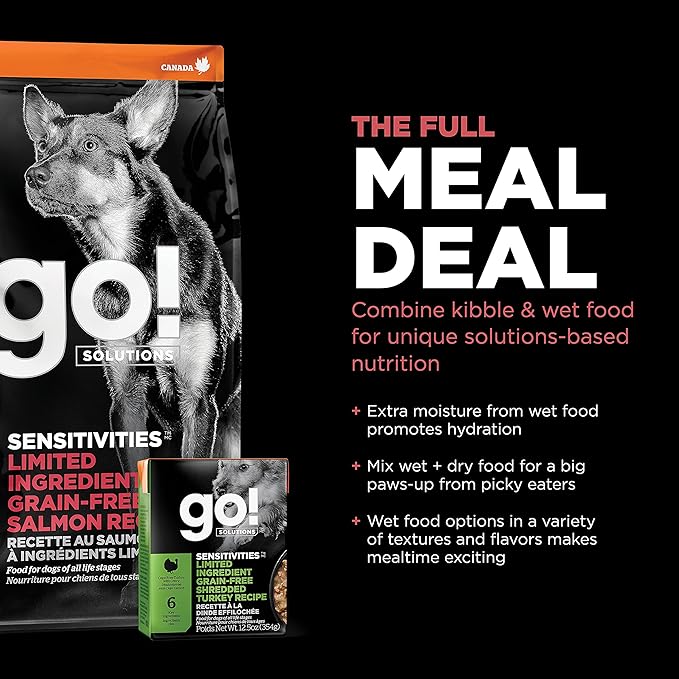 Go! Solutions Sensitivities Limited Ingredient Salmon Grain-Free Dry Dog Food, Chicken-Free Kibble Made by Experts for Sensitive Stomachs & Food Allergies, for Puppies, Adults, & Seniors, 22 lb Bag