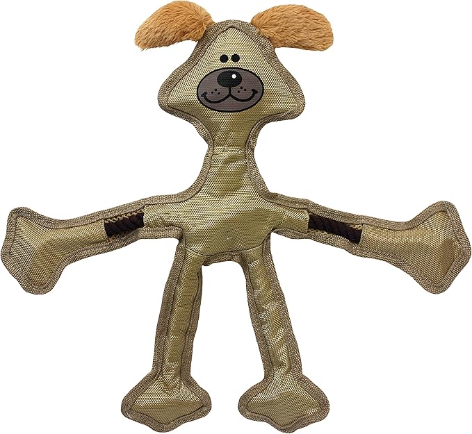 Multipet Skele Dog Rope - Nylon Tug of War - Squeaky Toy for All Dogs - Animal Dog Toy for Playing Toss & Fetch (15", Tan)