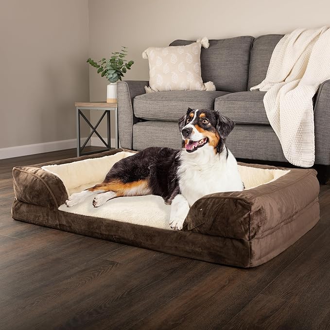 PETMAKER Orthopedic Dog Bed - 42in Dog Couch Bed with Supportive Wraparound Bolster and Removable Washable Cover - Egg-Crate Foam Extra Large Dog Bed for Pets up to 65lbs - Dog Products (Brown)