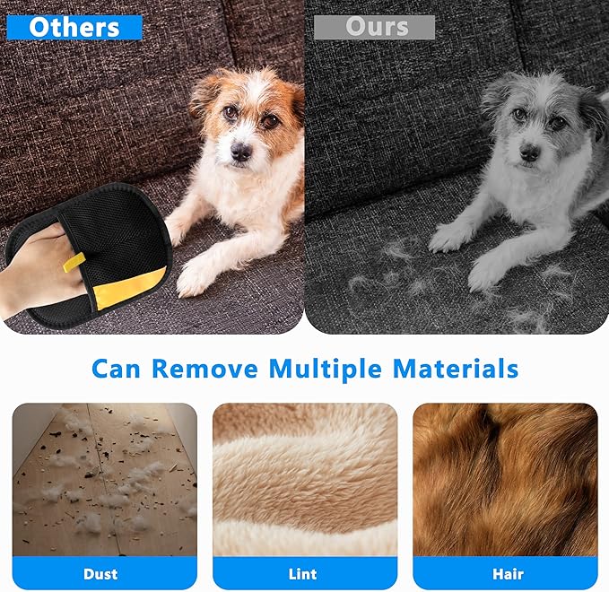 Electrostatic Pet Hair Removal Gloves, Reusable Pet Hair Remover Gloves for Cats & Dogs, Washable Cat Hair Removal Gloves, Upgraded Dog Hair Removal Tool, Cat & Dog Grooming Glove. (Black)