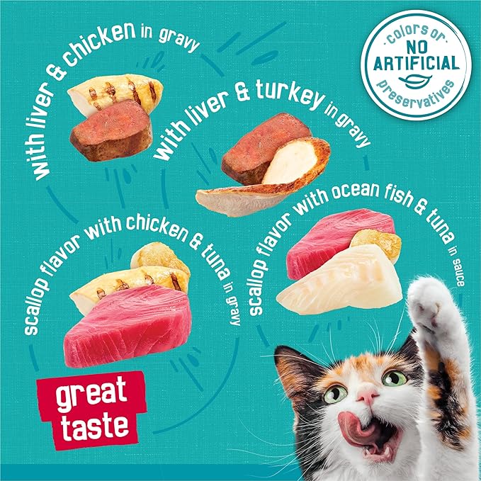 Friskies Purina Wet Cat Food Variety Pack,Tasty Treasures Prime Filets (with Chicken and Tuna,with Chicken,and-with Ocean Fish-and Tuna,and-with Turkey) - 5.5 oz. Cans,(Pack of 48)