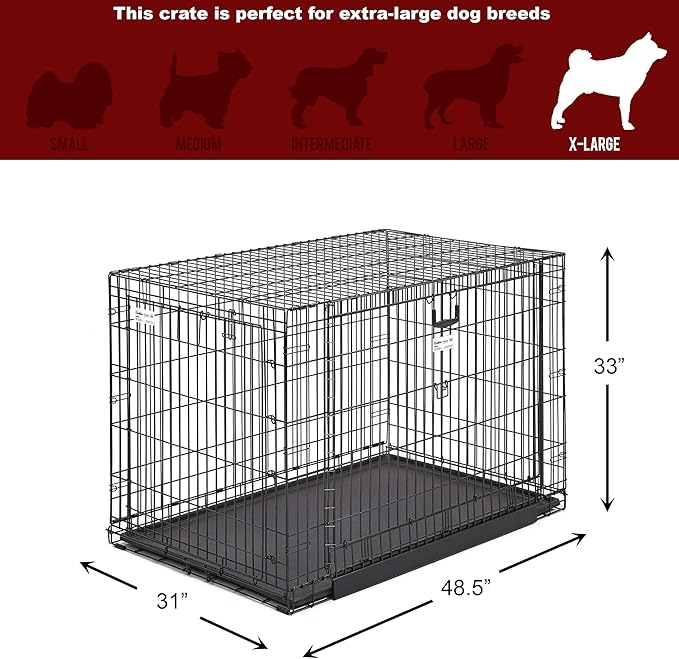 MidWest Homes for Pets XL Ovation Double Door 48-inch Folding Metal Dog Crate, Front and Up & Away Side Doors, Space-Saving Design