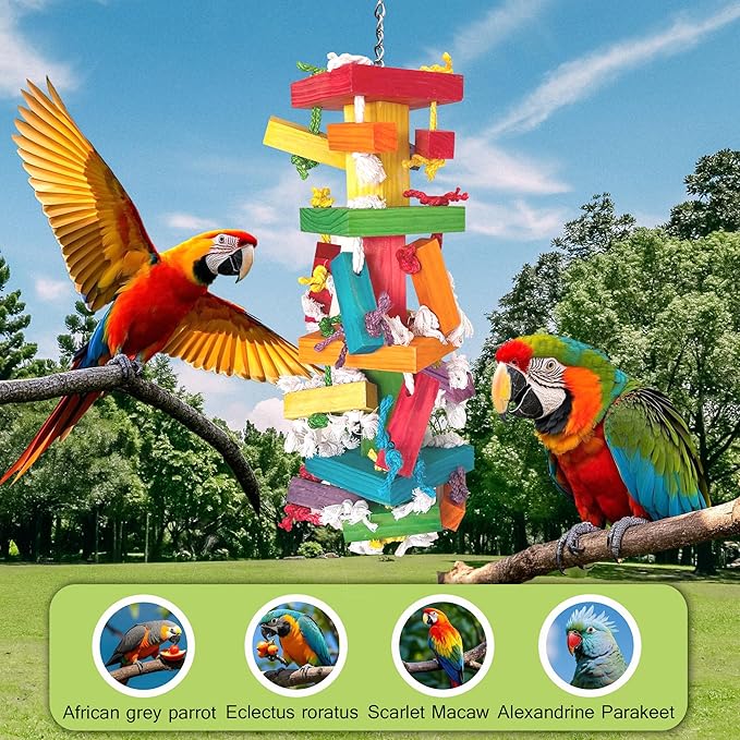 35" Extra Large Parrot Toys - Chewable Foraging Toys for Macaws, African Grey, Amazon Parrots - Durable Bird Cage Accessories Gift