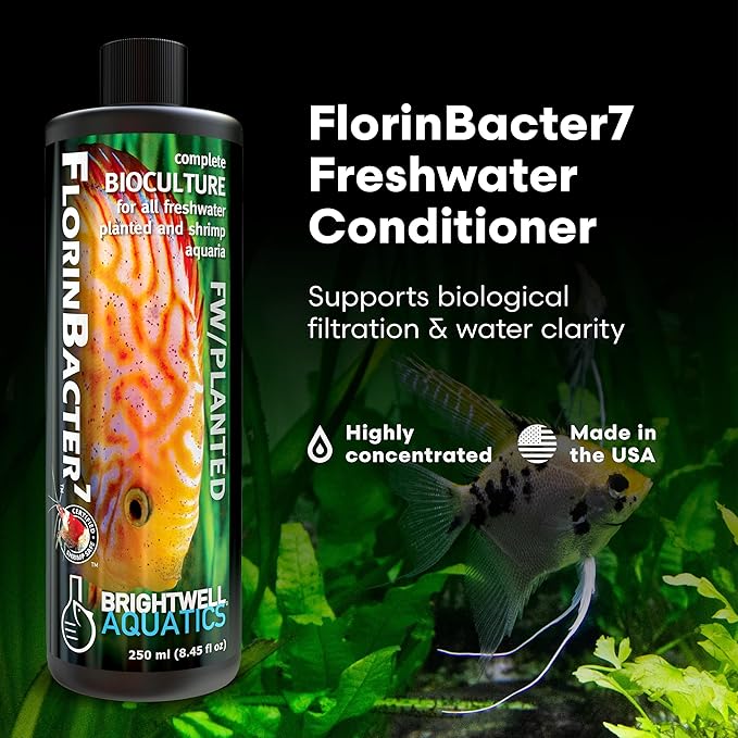 Brightwell Aquatics FlorinBacter7 Freshwater Aquarium Conditioner | Supports Biological Filtration | Removes Ammonia, Nitrite & Nitrate | Improves Water Clarity, 4L