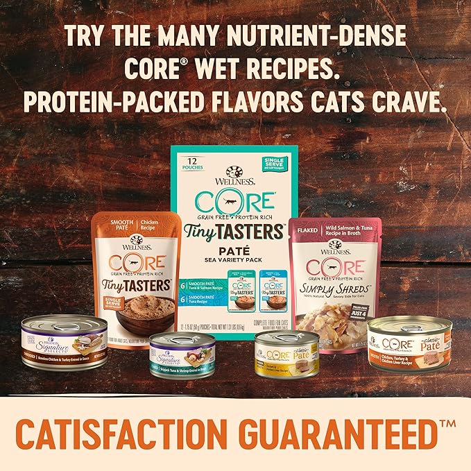 Wellness CORE Tiny Tasters Pate Adult Wet Cat Food, Natural, Protein Rich, Grain Free, Tuna Recipe, 1.75 oz, Pack of 12 Pouches