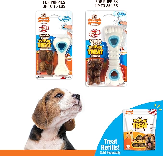 Nylabone Knuckle Bone Pop-In Treat Toy Puppy Chew Toy for Puppies, Interactive Treat Dispensing Enrichment Toys for Puppies, Chicken Flavor, X-Small Dogs - Up to 15 lbs.
