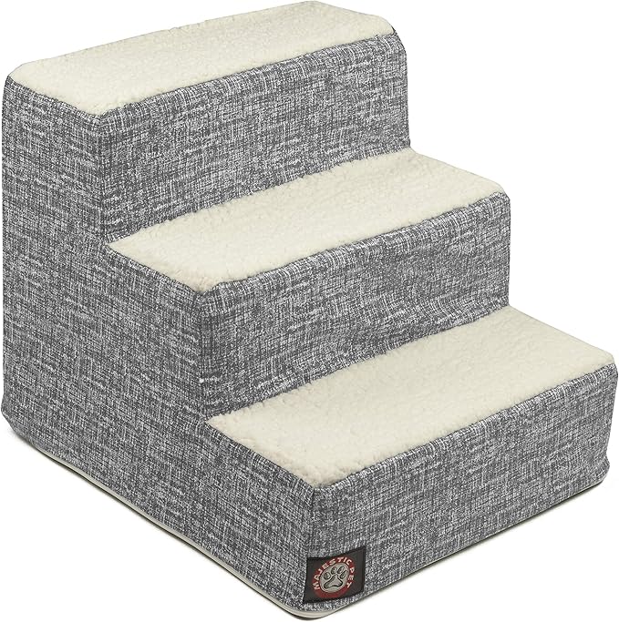 Majestic Pet 3 Step Portable Dog Stairs for Small Dogs to get on Bed Supports 25 lbs or Less – Dog Steps for High Bed with Machine Washable Cover – Pet Stairs for Cats Palette Heathered Light Black