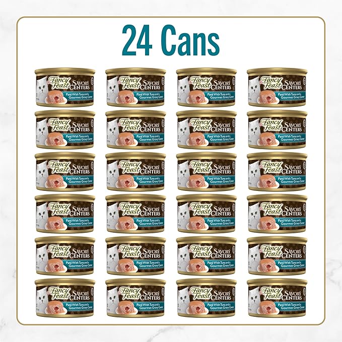 Fancy Feast Purina Savory Centers with Tuna Wet Cat Food Pate with Gourmet Gravy Center - 3 oz. Cans,(Pack of 48)
