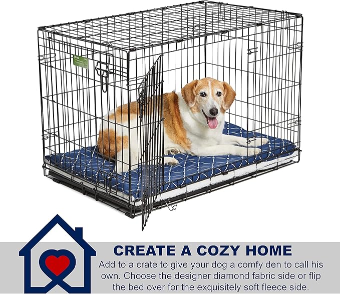 MidWest Homes for Pets Quiet Time Couture Paxton Dog Bed, Blue & Fleece with Removable Pillow Cover, Blue, 24"