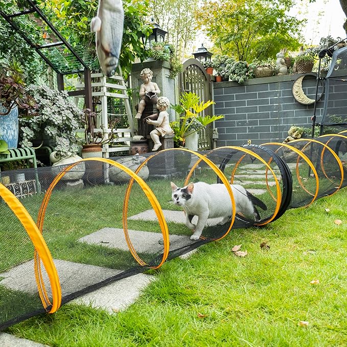 Cat Play Tunnel for Indoor and Outdoor, Kitty Play House, Cat Enclosures Easy to Connect with Cat Tent with Two Zipper Doors Outside Pet Enclosure (Fun Run Cat Tunnel),Orange 1 Pack