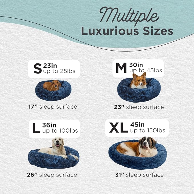 Best Friends by Sheri The Original Calming Donut Dog Bed for Small Dogs up to 25 lbs, Lux Faux Fur, Navy Blue, 23" x 23"