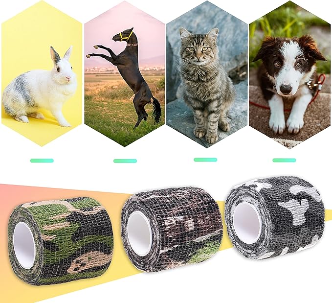 Eco-Fused Self-Adhering Bandage - Injury Wrap Tape for Pets, Dogs, Cats, Horses - Pack of 6 - Dog Bandages for Legs - Prevent Licking - Does not Stick to Hair - Elastic, Water Repellent, Breathable