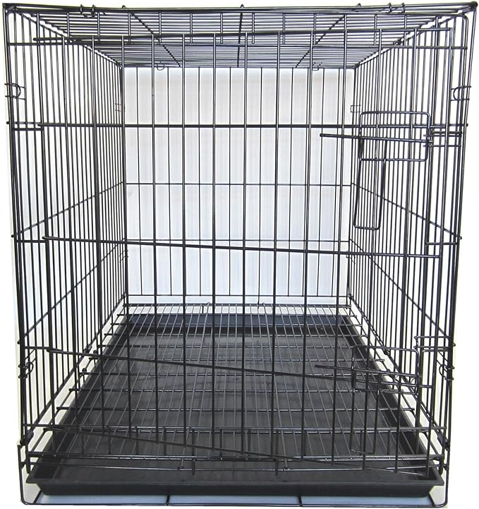 YML 42-Inch Dog Kennel Cage with Wire Bottom Grate and Plastic Tray, Black