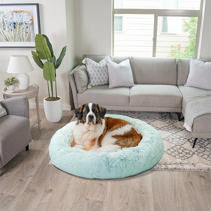 Best Friends by Sheri The Original Calming Donut Dog Bed for Extra-Large Dogs up to 150 lbs, Shag Faux Fur, Baby Blue, 45" x 45"