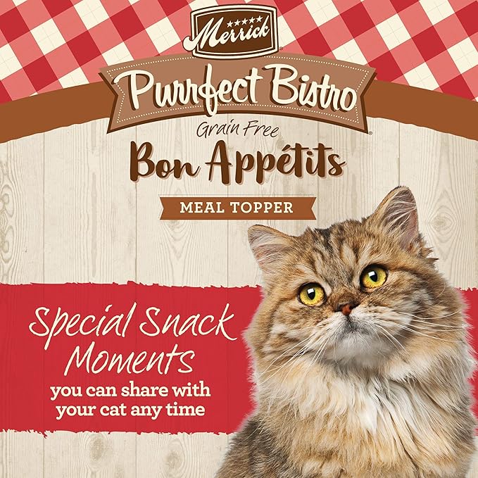 Merrick Purrfect Bistro Bon Appetits Premium Grain Free Wet Cat Food Topper, Beef Recipe Chunks in Gravy - (Pack of 24) 3 oz. Pouches