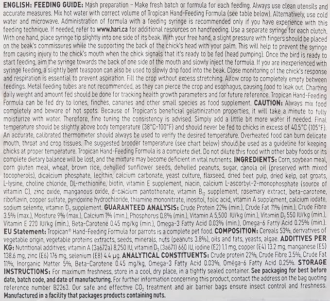 Hagen Tropican Hand Feeding Parrot Food, 4.4 lb. - Hari Baby Bird Food for Optimal Growth