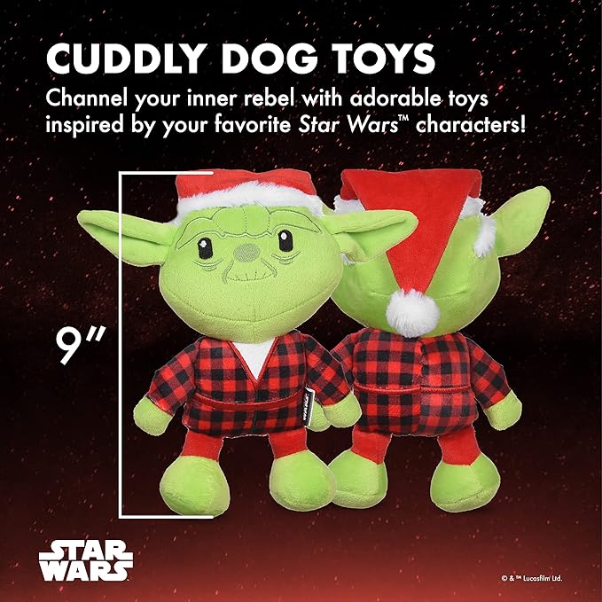 STAR WARS Holiday Yoda Santa Plush Dog Toy - Cute Christmas Squeaky Chew Toys for Small Dogs, for Pets Stuffed Animal, Holiday Plush Toy & Stocking Stuffer for Pet, 9 Inch
