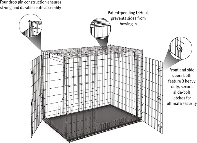 Solutions by MidWest Homes for Pets 54-Inch Drop Pin Crate for Giant Breeds Over 100 lbs, Double Door Dog Crate with Leak-Proof Tray & Secure Latches, Durable Drop Pin Construction