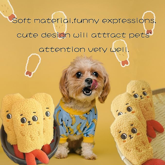 Rustling Squeaky Pet Toys Foodie Fried Shrimp Tempura Toy Interactive Dog Puzzle Plush Chew Toys Hiding Brain Stimulating for Puppy Small Medium Dogs Cats