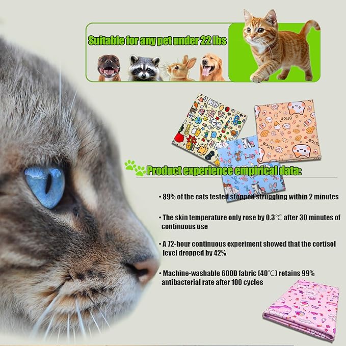 Cat Grooming Wrap, Cat Restraint for Nail Clipping, Velcro Fabric for Cats, Cat Swaddle Wrap Preventing Scratching, Anti-Escape Grooming Bag for Calming Care and Multi-Use（Blue dog:21.6*21.6in）