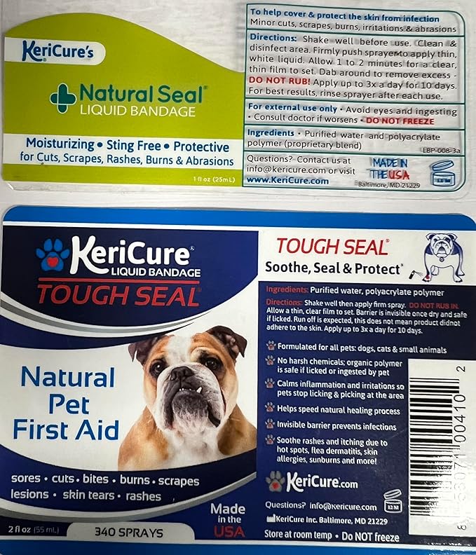 Natural Seal and Tough Seal Spray on Liquid Bandage Products for People and Pets Combo Pack, 2 Pack, One for you and one for your pet, Combine and Save, Sting Free Spray on Bandage, No Harsh Chemicals