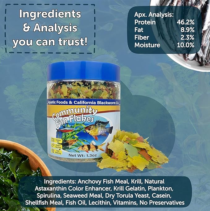 Community & Tropical Fish Flakes, for Angel Fish, Guppies, Live Bearers, Loaches, Gouramis, Catfish, Cichlids, 12-Type Pellet Mix & 4-Type Wafer Mix Included..2.65oz Canister