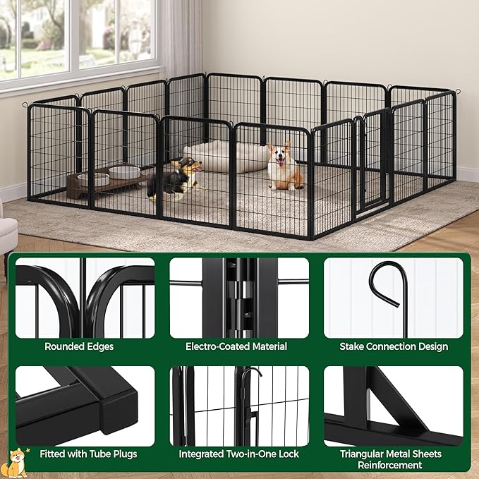 Topeakmart Dog Playpen Outdoor Puppy Exercise Pen Indoor Portable Pet Fence for Yard/RV Camping, 32 Inch 16 Panels
