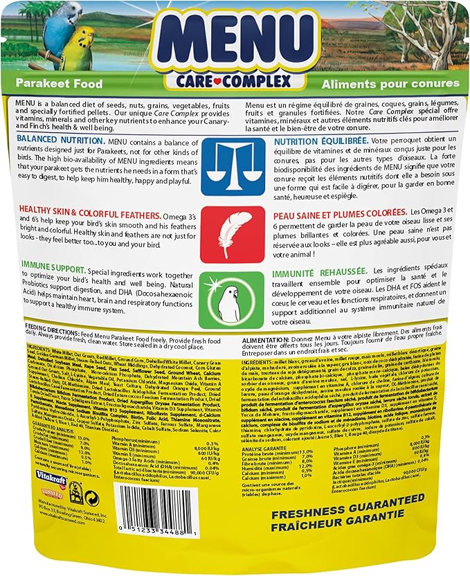 Vitakraft Menu Premium Parakeet Food - Vitamin-Fortified - Daily Pet Bird Food,2.5 pounds,(Pack of 2)